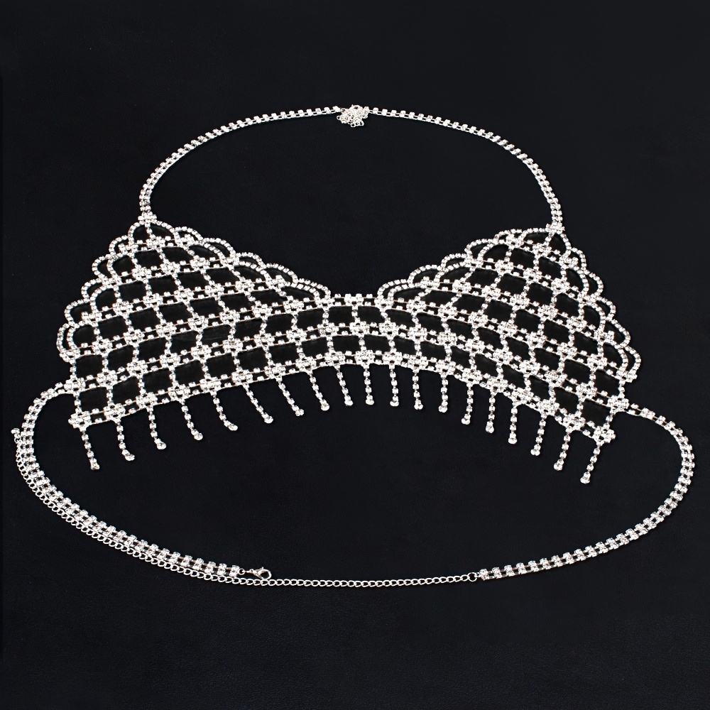 Unique Hollow Body Chain Bra Bling Bling Rhinestone Tassel Temu