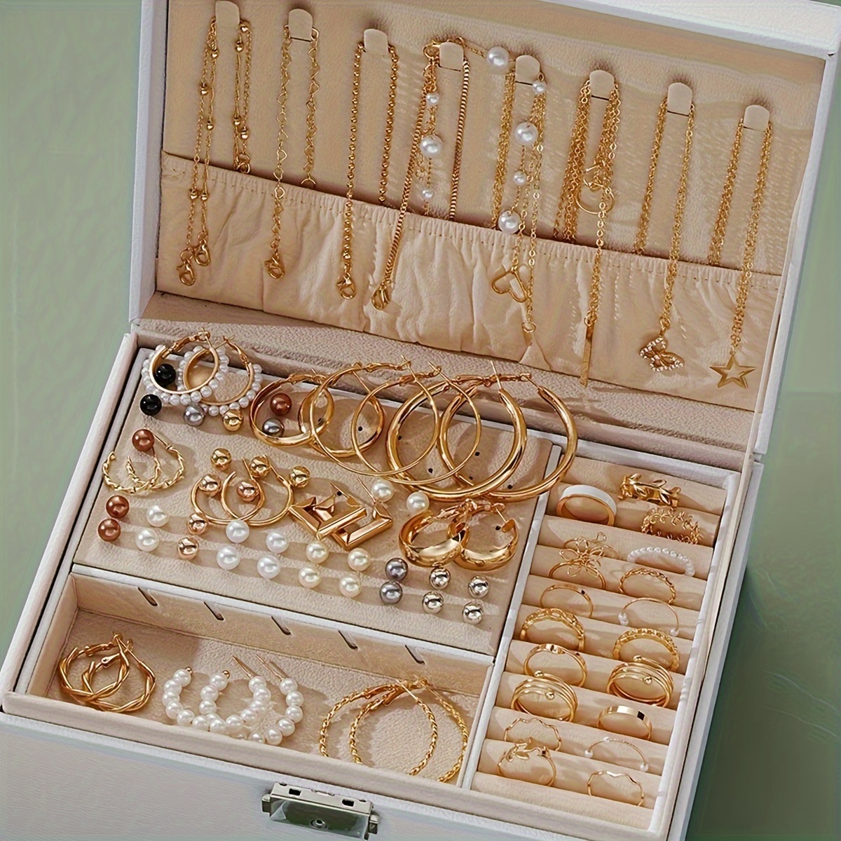 91pcs Simple Geometric Love Heart Flower Star Pearls Earrings Necklace Ring Set Women's Vacation Dating Gift Daily Matching Gift ()
91pcs Simple Geometric Love Heart Flower Star Pearls Earrings Necklace Ring Set Women's Vacation Dating Gift Daily Matching Gift ()