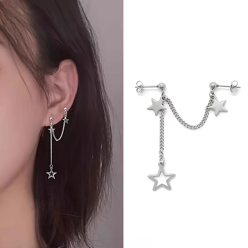 Pair Of Double Pierced Earrings For Women, Star Earring Chain, Cool And , Ear Ornaments For Women
Pair Of Double Pierced Earrings For Women, Star Earring Chain, Cool And , Ear Ornaments For Women