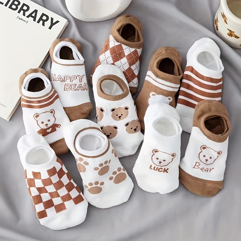 10 Pairs Cute Cartoon Bear Pattern Ankle Socks, Comfy & Breathable Short Socks, Women's Stockings & Hosiery 
10 Pairs Cute Cartoon Bear Pattern Ankle Socks, Comfy & Breathable Short Socks, Women's Stockings & Hosiery