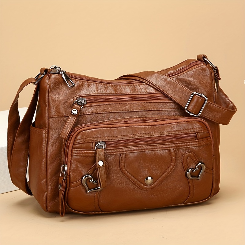Large Capacity Soft Synthetic Leather Crossbody Bag For Women - Adjustable Strap, Multiple Zipper Compartments, Heart-sh , In Light Brown, Grey, Burgundy, Black
Large Capacity Soft Synthetic Leather Crossbody Bag For Women - Adjustable Strap, Multiple Zipper Compartments, Heart-sh , In Light Brown, Grey, Burgundy, Black