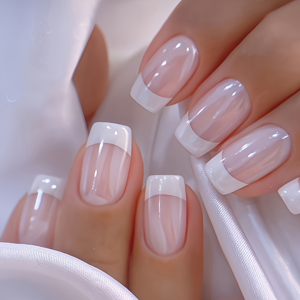 Show Your Beauty 24pcs Of Chinese Square Simple And Elegant Aurora White French False Nails Fashionable Wearable Nails Suitable For Women And Girls Set Comes With Jelly Glue And File
Show Your Beauty 24pcs Of Chinese Square Simple And Elegant Aurora White French False Nails Fashionable Wearable Nails Suitable For Women And Girls Set Comes With Jelly Glue And File