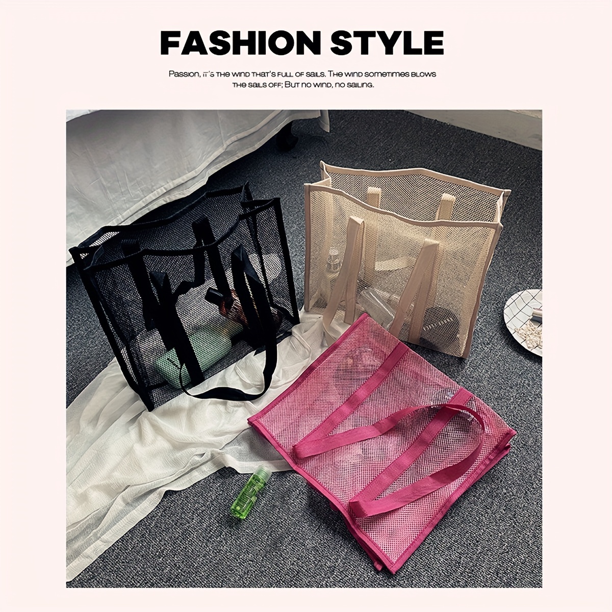 Spacious Style Women's Tote Bag - Large Capacity, Portable Polyester With Full-body Mesh Design, In Black, , And Pink - Ideal For Travel, Camping, And Accommodations, Beach Bag
Spacious Style Women's Tote Bag - Large Capacity, Portable Polyester With Full-body Mesh Design, In Black, , And Pink - Ideal For Travel, Camping, And Accommodations, Beach Bag
