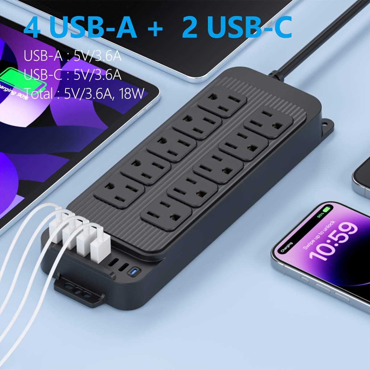 Flat Plug Power Strip, Phone Charger With 4ft Thin Flat Extension Cord, 10 Outlets, 6 Usb Ports(2 Usb C) Desk Charging Station, Compact Protector Power Strip For Office Dorm Essentials
Flat Plug Power Strip, Phone Charger With 4ft Thin Flat Extension Cord, 10 Outlets, 6 Usb Ports(2 Usb C) Desk Charging Station, Compact Protector Power Strip For Office Dorm Essentials