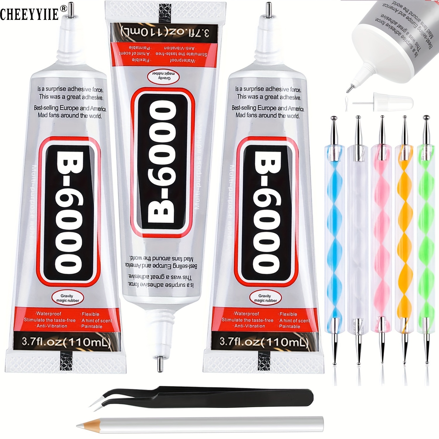 3pcs 110ml/3.7 Fl Oz Multi- B6000 Adhesive, Clear Crafting Glue With Precision Dotting Pens, Wax Pencil & Kit For Jewelry, Diy Projects & 110ml/1pc
3pcs 110ml/3.7 Fl Oz Multi- B6000 Adhesive, Clear Crafting Glue With Precision Dotting Pens, Wax Pencil & Kit For Jewelry, Diy Projects & 110ml/1pc