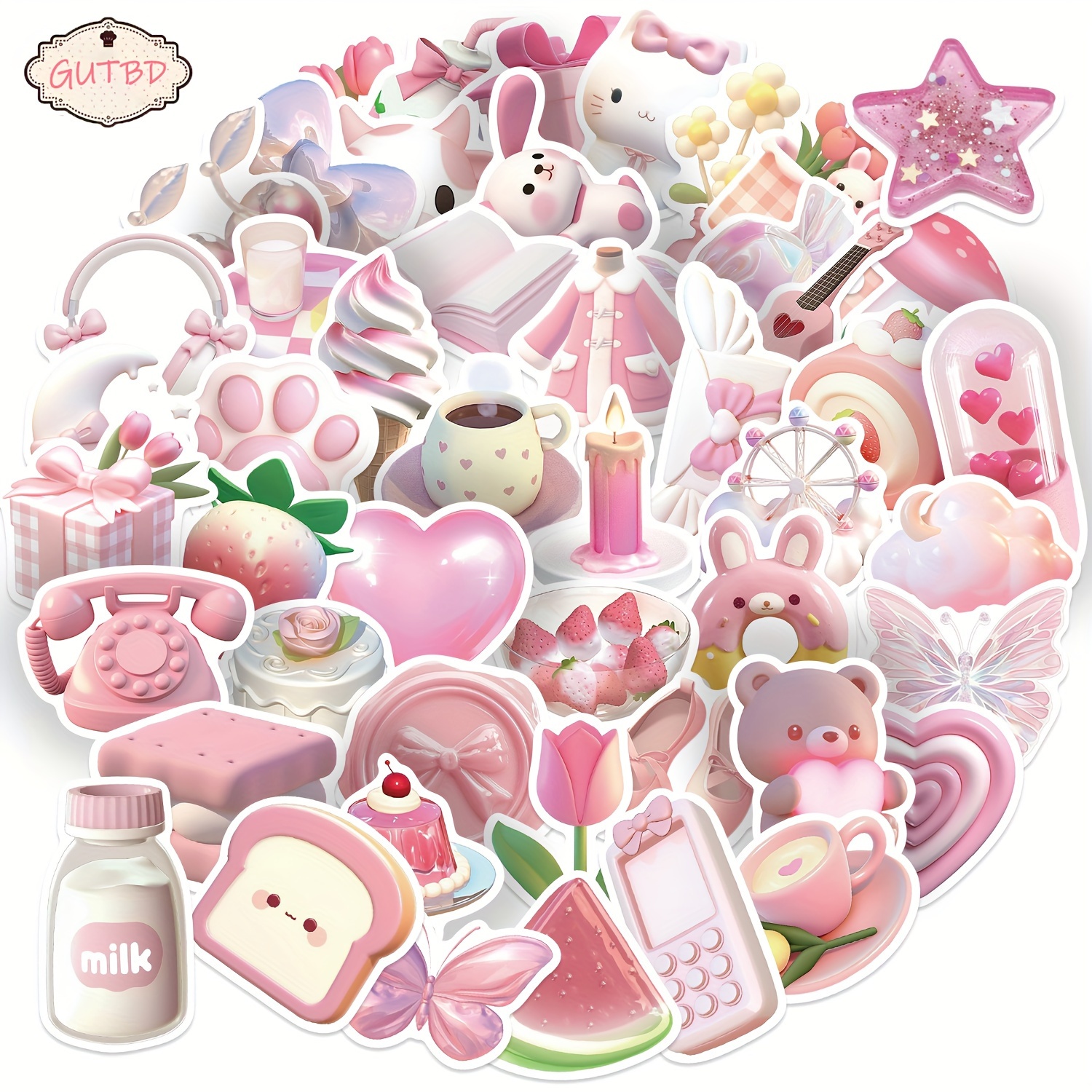 Gutbd 50pcs 3d Pink Cartoon Vinyl Stickers - Mixed Color Self-adhesive Glitter Decals For Phone, Computer, Glass - Reusable Irregular Shapes With Matte - Cute Korean Style Decorative Sticker Pack
Gutbd 50pcs 3d Pink Cartoon Vinyl Stickers - Mixed Color Self-adhesive Glitter Decals For Phone, Computer, Glass - Reusable Irregular Shapes With Matte - Cute Korean Style Decorative Sticker Pack