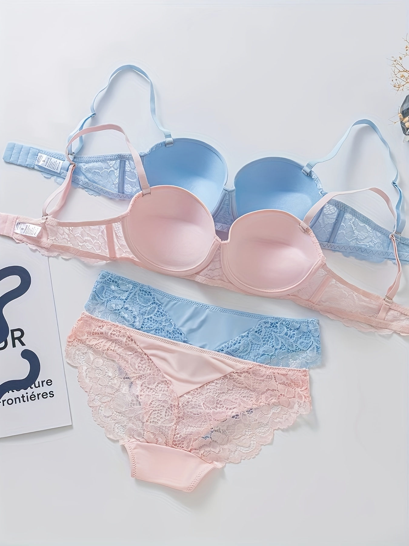 e7aabaac 8b47 40b5 97e5 3ab7e36928b4 (two clothes and two pants) underwear Women's small chest flat chest gathered adjustable bra set