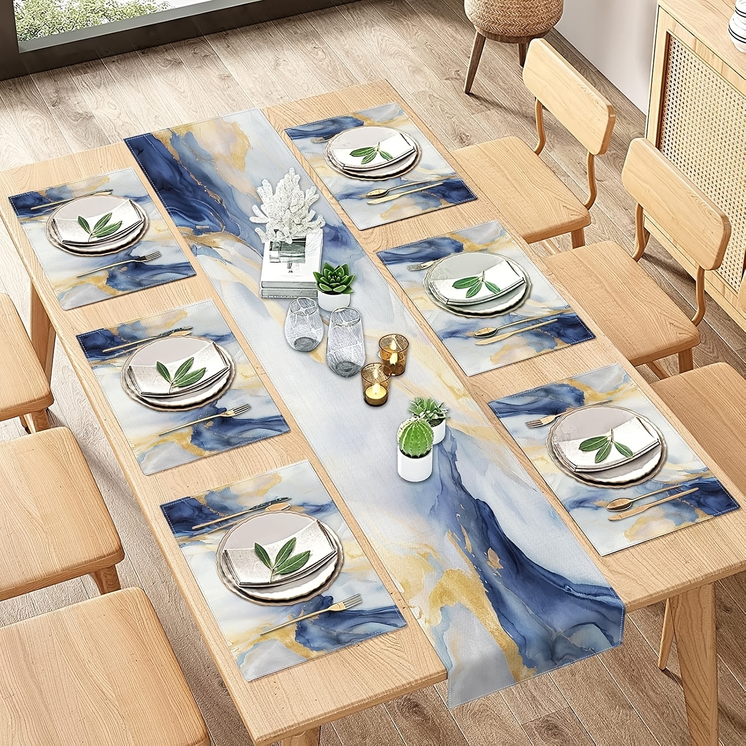 Elegant 1pc Linen Table Runner & Set Of 6 Placemats - Abstract Art , 100% Linen, Rectangular (13x48/72/108 Inch) For Sophisticated Dining Decor
Elegant 1pc Linen Table Runner & Set Of 6 Placemats - Abstract Art , 100% Linen, Rectangular (13x48/72/108 Inch) For Sophisticated Dining Decor