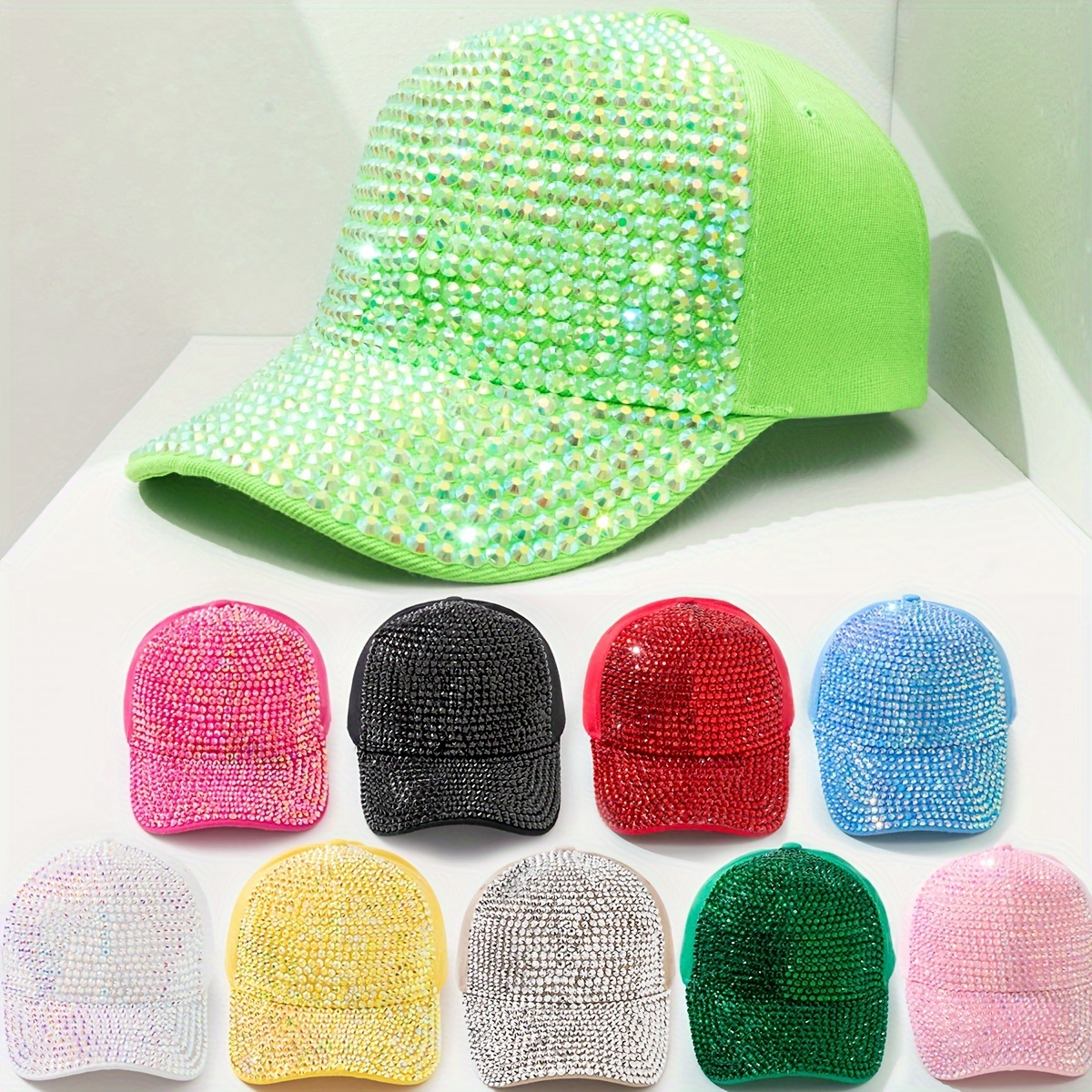 Rhinestone Bling Baseball Cap For Women, Fashionable Sun Hat, Adjustable Caps, Colorful Casual Style Accessory For Outdoor Activities
Rhinestone Bling Baseball Cap For Women, Fashionable Sun Hat, Adjustable Caps, Colorful Casual Style Accessory For Outdoor Activities