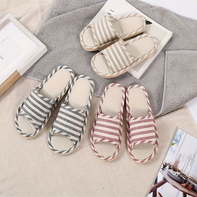 Striped Linen Slippers For Women, Lightweight Open Toe Indoor Shoes, Comfy Home Floor Flat Slippers
Striped Linen Slippers For Women, Lightweight Open Toe Indoor Shoes, Comfy Home Floor Flat Slippers