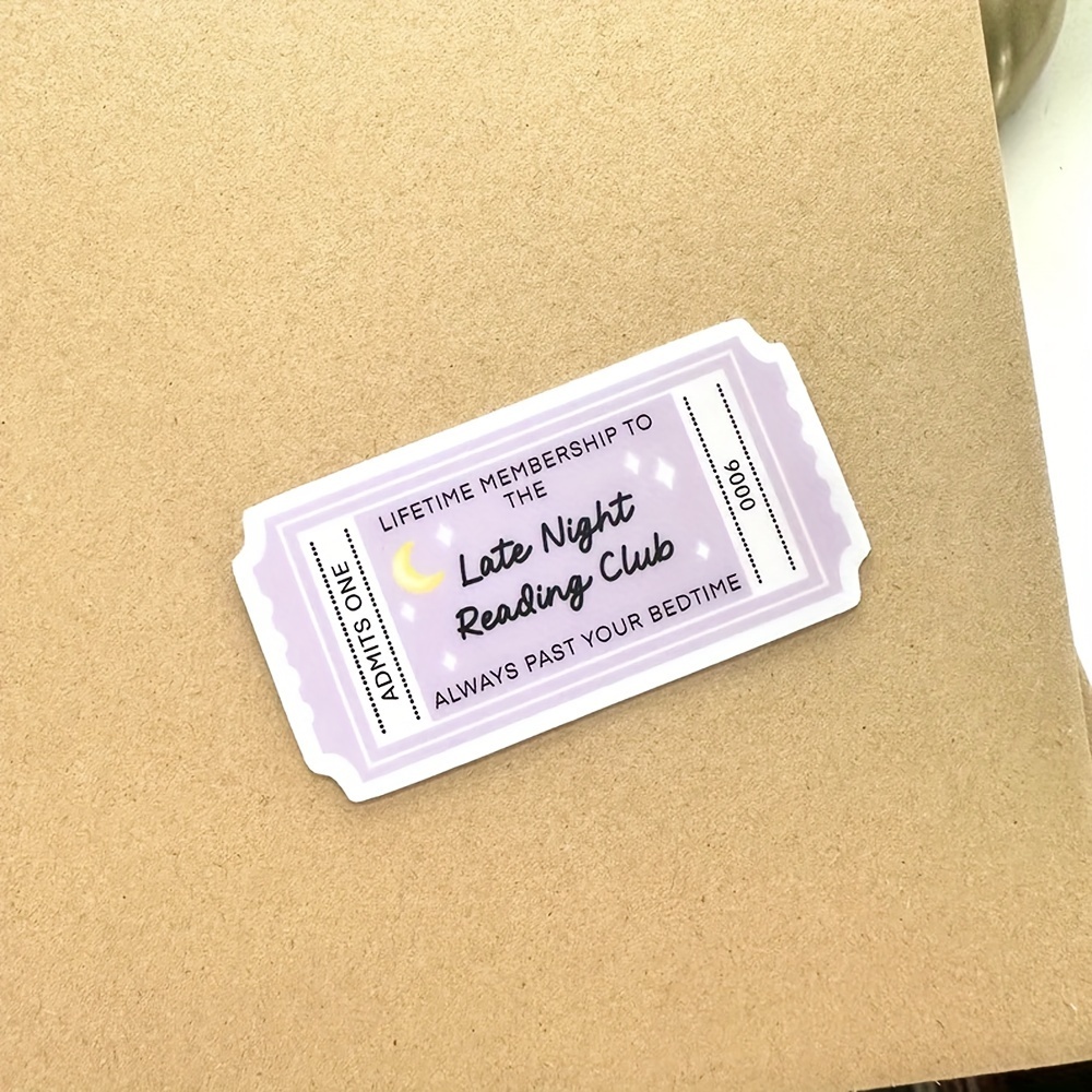 Lifetime Membership Late Night Reading Club Ticket Style Sticker, Matte Paper Decal For Phone And Laptop, Purple Moon And Stars Design - Multipack
Lifetime Membership Late Night Reading Club Ticket Style Sticker, Matte Paper Decal For Phone And Laptop, Purple Moon And Stars Design - Multipack
