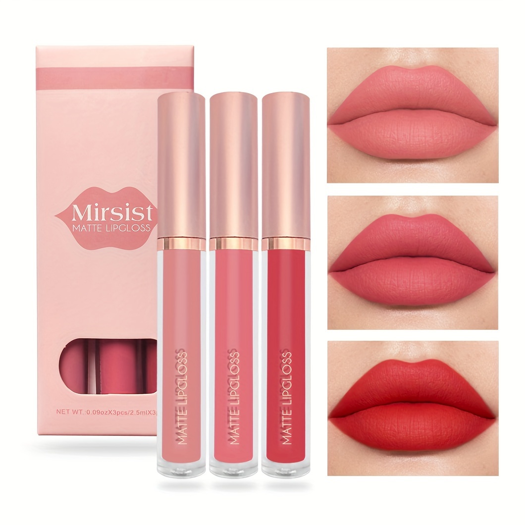 Matte Lip Gloss Set, 3 Pcs Long-lasting & Non-stick Cup Lip Gloss, Moisturizing Velvet Finish, Lip Makeup Gift Set, Assorted Shades, Festival Gifts For Women
Matte Lip Gloss Set, 3 Pcs Long-lasting & Non-stick Cup Lip Gloss, Moisturizing Velvet Finish, Lip Makeup Gift Set, Assorted Shades, Festival Gifts For Women