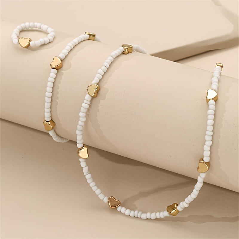 3pcs Bohemian Beaded Heart Charm Jewelry Set For Girls - Includes Necklace, Bracelet & Ring With Golden Accents, Plastic , Jewelry For Girls
3pcs Bohemian Beaded Heart Charm Jewelry Set For Girls - Includes Necklace, Bracelet & Ring With Golden Accents, Plastic , Jewelry For Girls