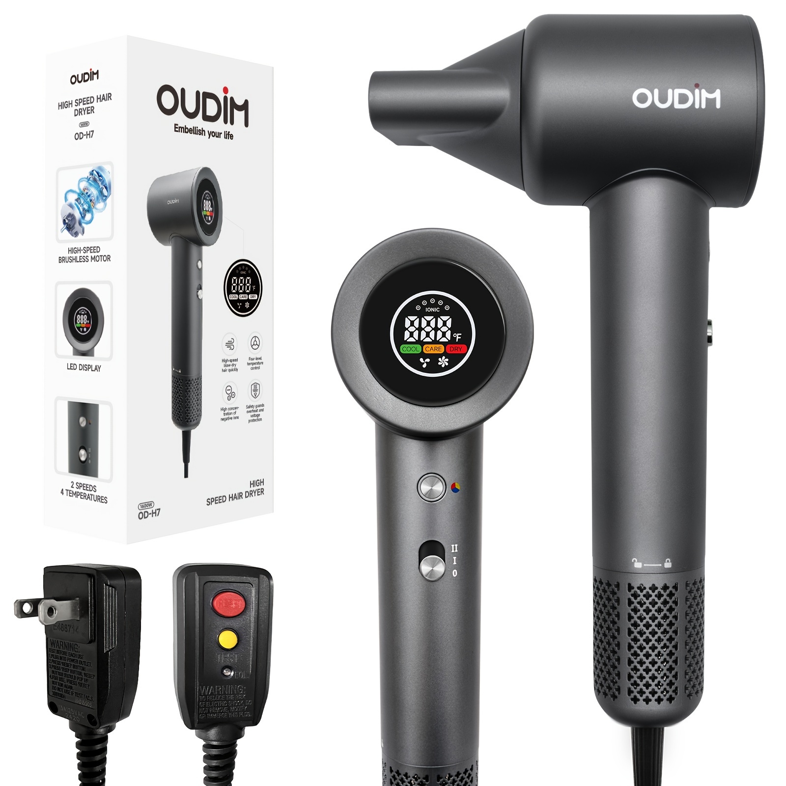 High Dryer-5x Faster Drying, Shinier Hair, 4 Temperatures, , Temperature, Led Display, 110000rpm, Portable, Blow Dryer For Women, Travel Hair Dryer
High Dryer-5x Faster Drying, Shinier Hair, 4 Temperatures, , Temperature, Led Display, 110000rpm, Portable, Blow Dryer For Women, Travel Hair Dryer