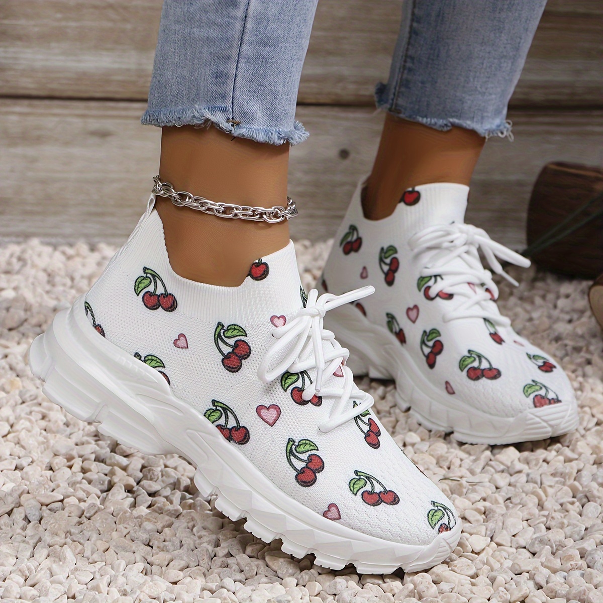 Women's Cherry & Heart Print Knit Fashion Sneakers, Casual Athletic Running Shoes Lightweight Breathable
Women's Cherry & Heart Print Knit Fashion Sneakers, Casual Athletic Running Shoes Lightweight Breathable