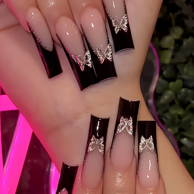 24pcs Long Black French Tip Press-on Nails With 3d Accents - Elegant Square False Nails For Women, Removable And Reusable
24pcs Long Black French Tip Press-on Nails With 3d Accents - Elegant Square False Nails For Women, Removable And Reusable