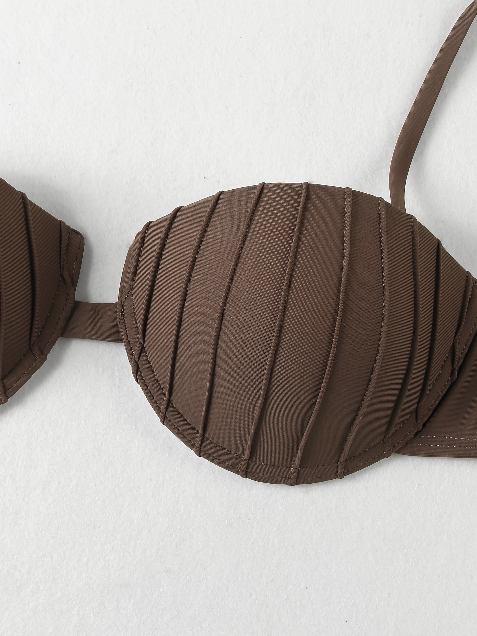 f08cc05b e9e4 493d b5c4 2616341a5dab EDOLYNSA Sexy Tube Top Suspender Chocolate Brown Shell Texture Ring Metal Accessories Slit Maxi Bikini Three-piece Set Sexy Fashion Swimsuit Holiday Cover-up Swimming Beach Women's Bikini Set K131