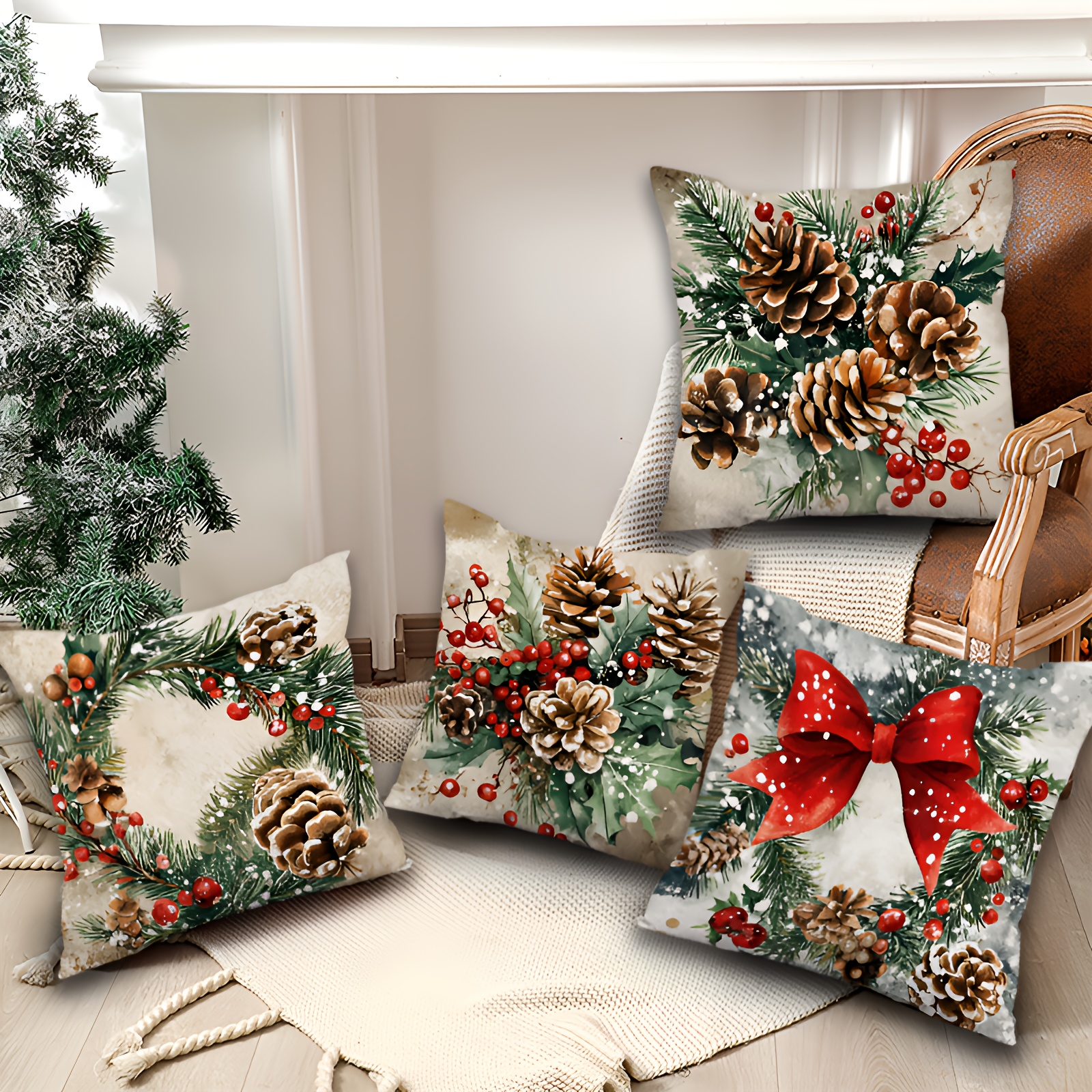 Christmas Set Of 4, Pinecones & Red Berries , Washable, Zippered For And Bedroom, 18x18 - Sofa & Bed Decoration Inserts
Christmas Set Of 4, Pinecones & Red Berries , Washable, Zippered For And Bedroom, 18x18 - Sofa & Bed Decoration Inserts