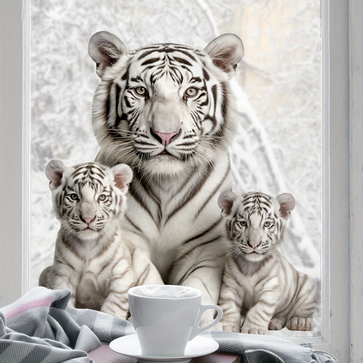 1pc 3d White Tiger Family Static Cling Window Decal, Reusable Double-sided Visual Plastic Sticker, Bedroom Living Room Home Decor For Boys And Girls
1pc 3d White Tiger Family Static Cling Window Decal, Reusable Double-sided Visual Plastic Sticker, Bedroom Living Room Home Decor For Boys And Girls