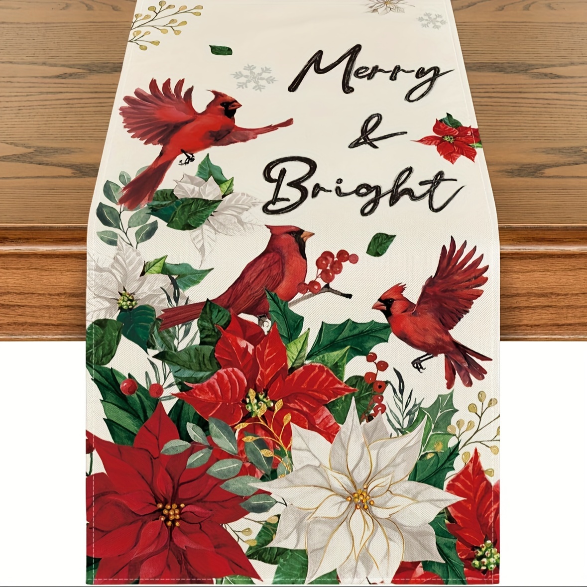 Jit 1pc Linen Christmas Table Runner - Poinsettia Birds Design, Woven Festive Winter Floral Dining Decor, Machine Washable, Fade Resistant For Holiday Party Decoration
Jit 1pc Linen Christmas Table Runner - Poinsettia Birds Design, Woven Festive Winter Floral Dining Decor, Machine Washable, Fade Resistant For Holiday Party Decoration