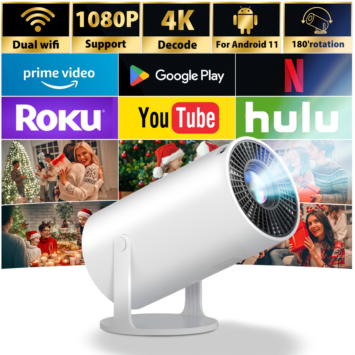 Compact Hd Mini Projector With 11 - Wireless 5.0, 4k Support, Auto Correction, 1280x720 , Built-in Speaker, Flexible Viewing Angle | Ideal For Streaming ,, Youtube & More
Compact Hd Mini Projector With 11 - Wireless 5.0, 4k Support, Auto Correction, 1280x720 , Built-in Speaker, Flexible Viewing Angle | Ideal For Streaming ,, Youtube & More