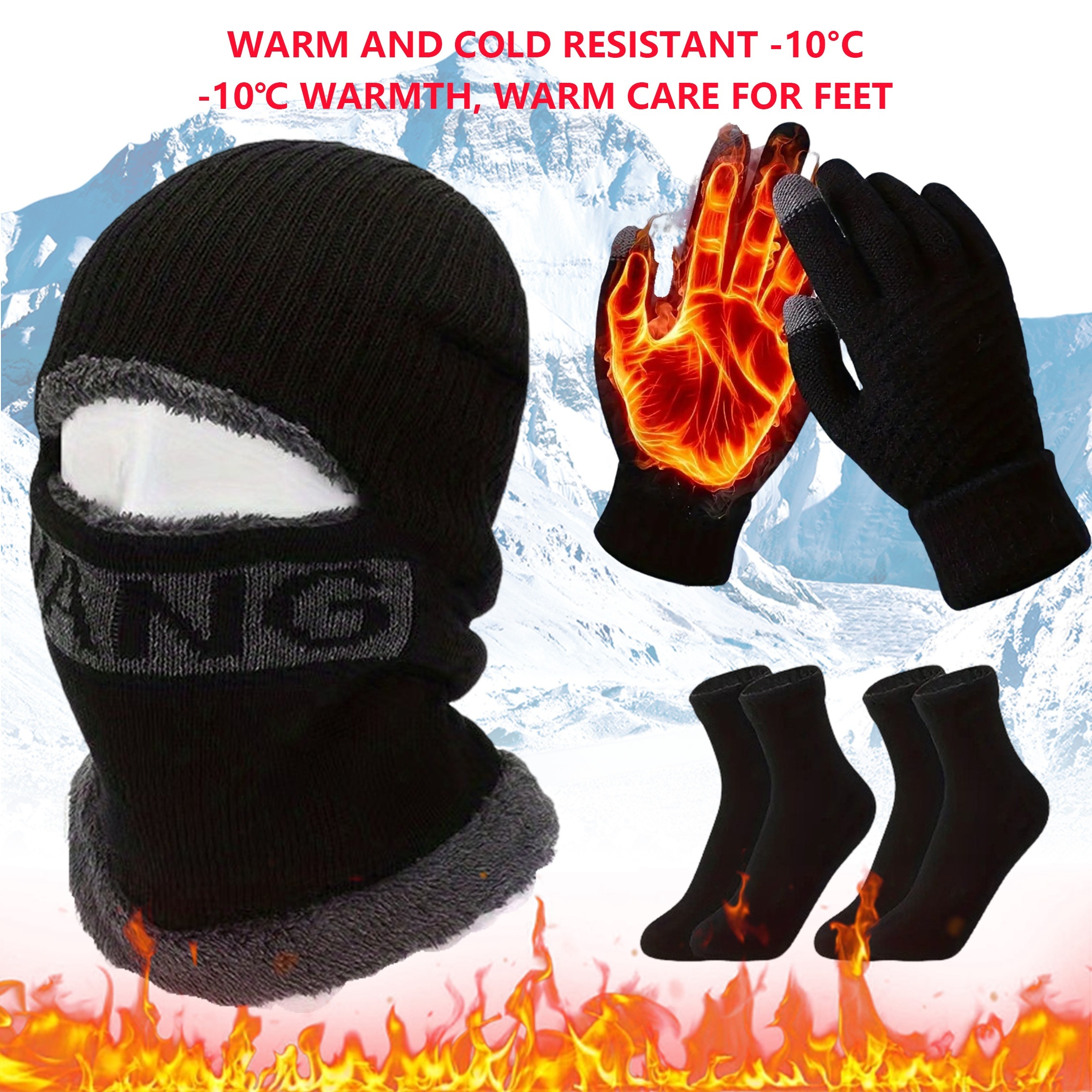 4-piece Winter Set For Men, One-piece Knit Beanie, Gloves, Thickened Socks, Cold-resistant, , Polyester Material, Elegant Style, Hand Wash Or , Knit Fabric
4-piece Winter Set For Men, One-piece Knit Beanie, Gloves, Thickened Socks, Cold-resistant, , Polyester Material, Elegant Style, Hand Wash Or , Knit Fabric