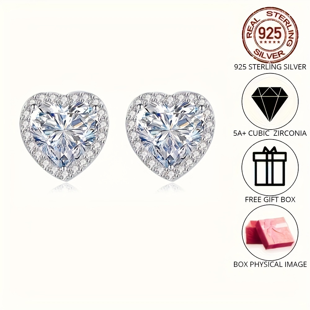 925 Sterling Heart Shaped Stud Earrings Hypoallergenic Jewelry Zirconia Inlaid Elegant Female Party Earrings
925 Sterling Heart Shaped Stud Earrings Hypoallergenic Jewelry Zirconia Inlaid Elegant Female Party Earrings