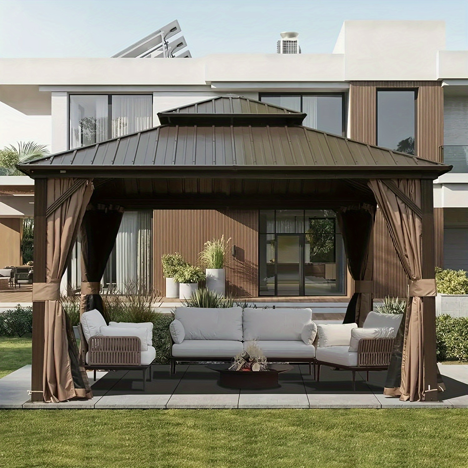 12*12ft Gazebo, Gazebo With Galvanized Steel Double Roof, Awning, Metal Roof Gazebo, To Gazebo, Pergolas Aluminum Frame, Netting And Curtains Included, Metal Outdoor Gazebos For Garden, Lawns
12*12ft Gazebo, Gazebo With Galvanized Steel Double Roof, Awning, Metal Roof Gazebo, To Gazebo, Pergolas Aluminum Frame, Netting And Curtains Included, Metal Outdoor Gazebos For Garden, Lawns