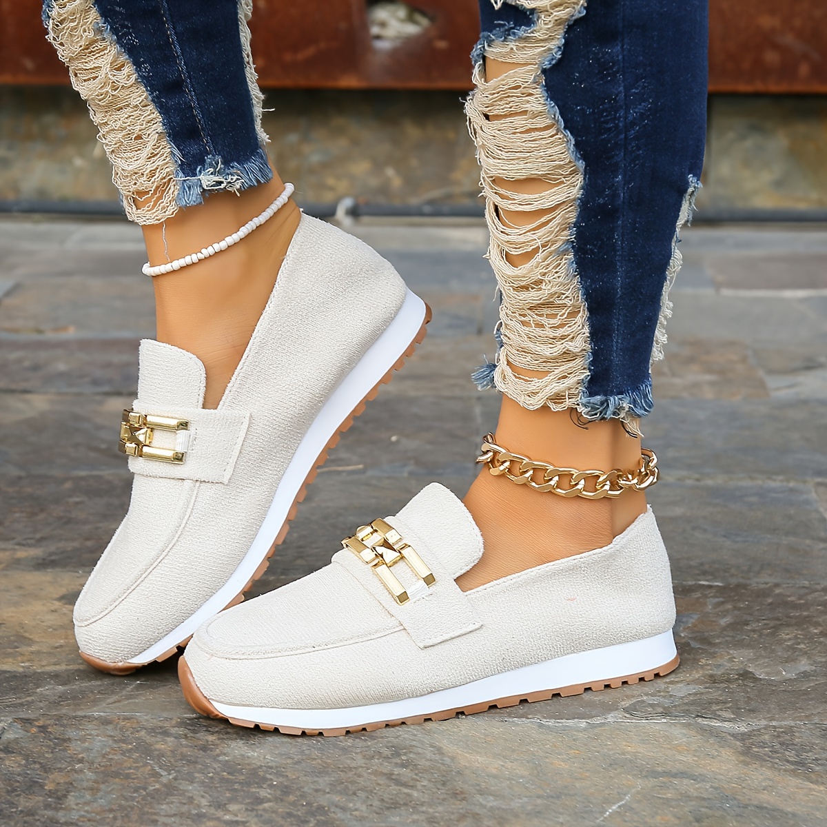 Women's Fashionable Flat Shoes, Chain Decor Round Toe Slip On Shoes, Comfortable Daily Wear Loafers
Women's Fashionable Flat Shoes, Chain Decor Round Toe Slip On Shoes, Comfortable Daily Wear Loafers