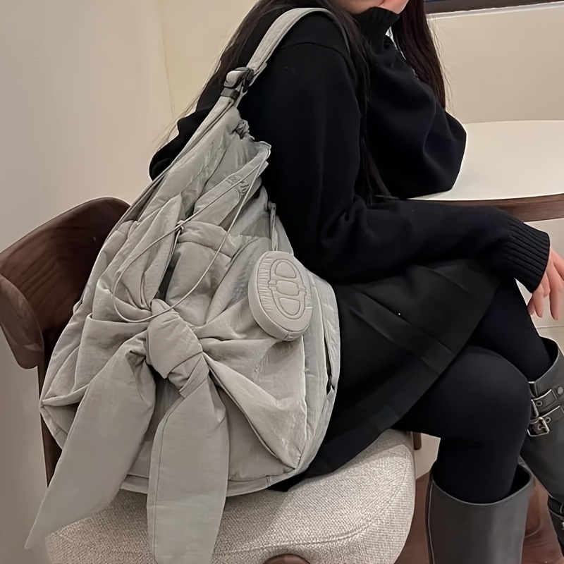 Chic Convertible Backpack With Bowknot - Large Capacity, Multi-functional Shoulder Bag For Women, Nylon, Polyester Lined - In Gray/black
Chic Convertible Backpack With Bowknot - Large Capacity, Multi-functional Shoulder Bag For Women, Nylon, Polyester Lined - In Gray/black