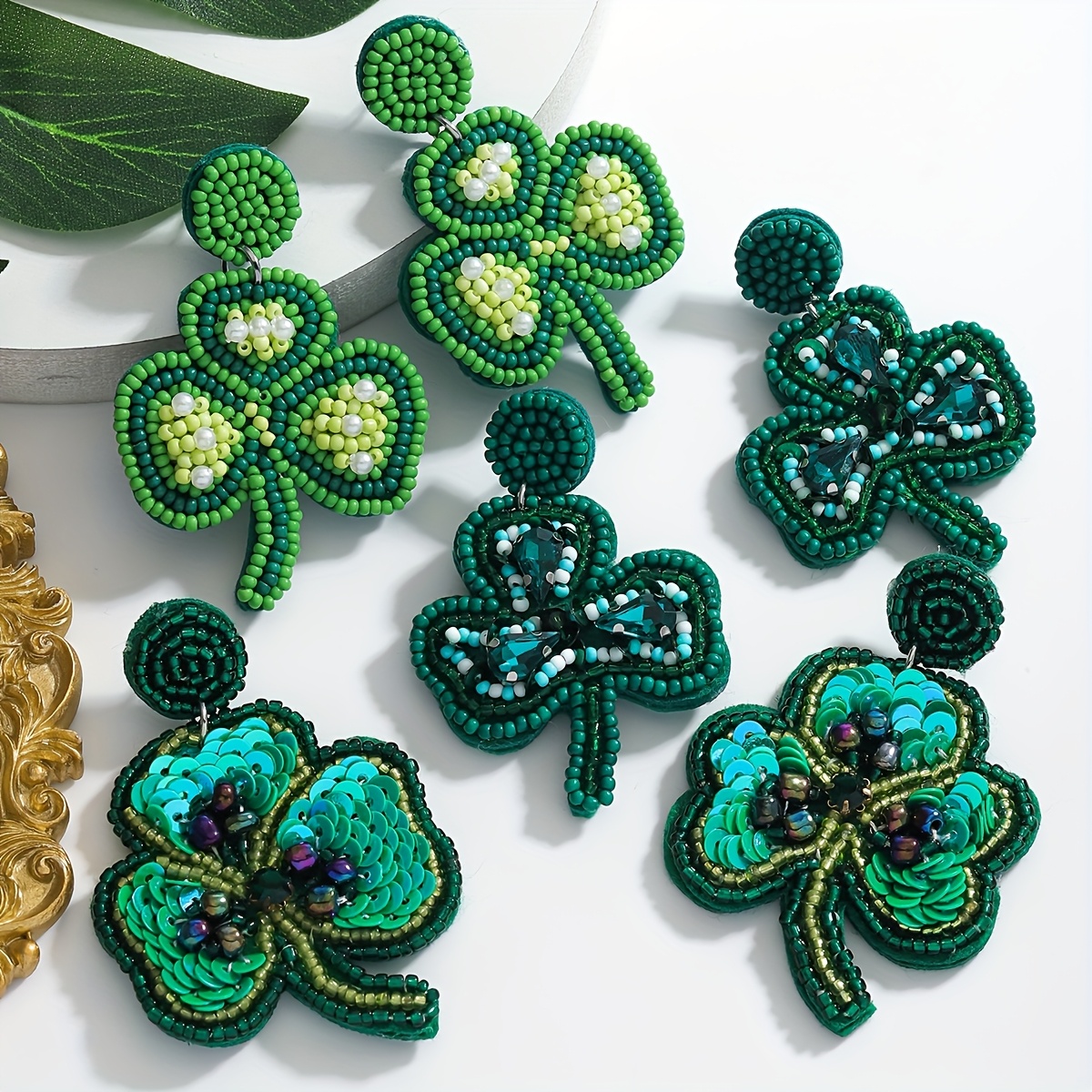 's Day Bohemian Handcrafted Beaded Clover Earrings With Sparkling Rhinestones - Plant-inspired Dangle Jewelry For Women, Stainless Steel Posts, Wear, Celebration Earrings|sparkling Earrings|intricate
's Day Bohemian Handcrafted Beaded Clover Earrings With Sparkling Rhinestones - Plant-inspired Dangle Jewelry For Women, Stainless Steel Posts, Wear, Celebration Earrings|sparkling Earrings|intricate