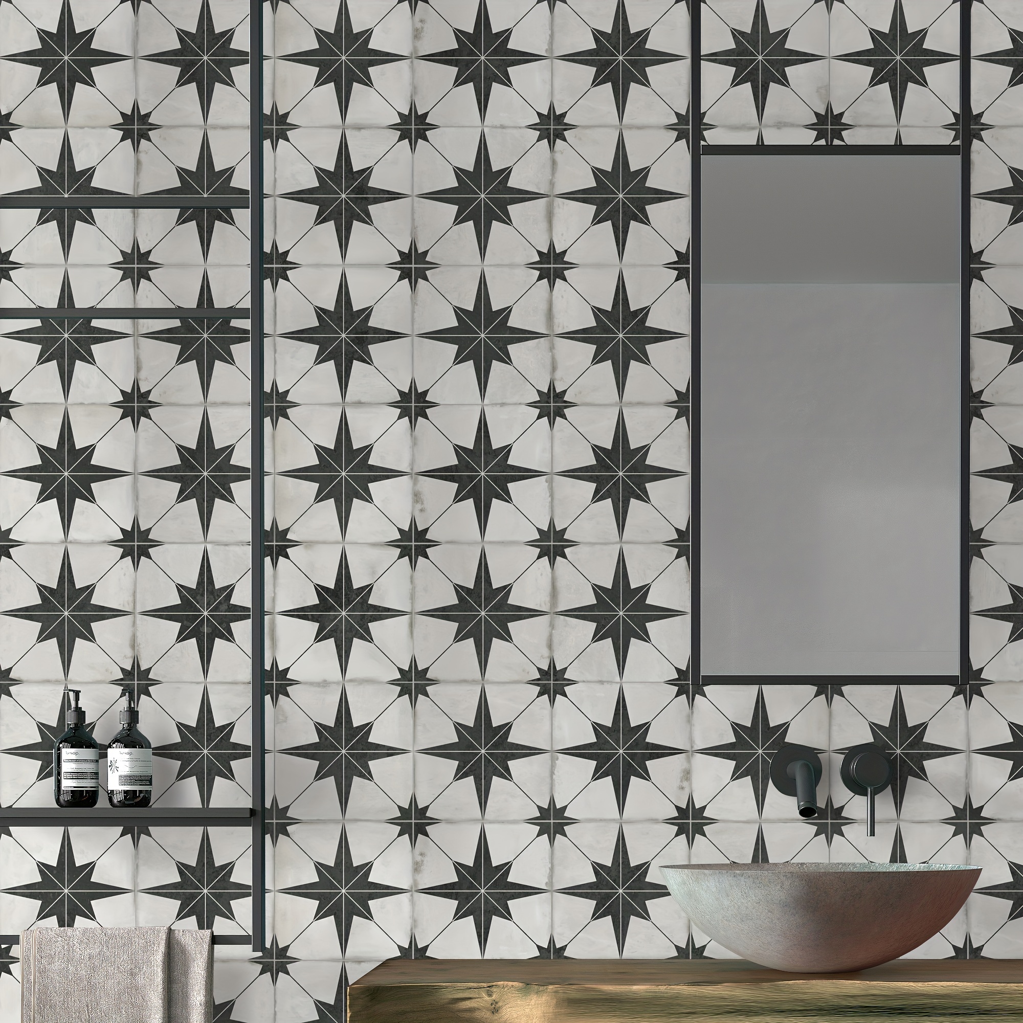 10-piece Peel And Stick Backsplash Tile For Kitchen Bathroom 12 In. X 12 In. Patterned Stone Composite Self Adhesive Mosaic Wall Tiles, Black Star
10-piece Peel And Stick Backsplash Tile For Kitchen Bathroom 12 In. X 12 In. Patterned Stone Composite Self Adhesive Mosaic Wall Tiles, Black Star