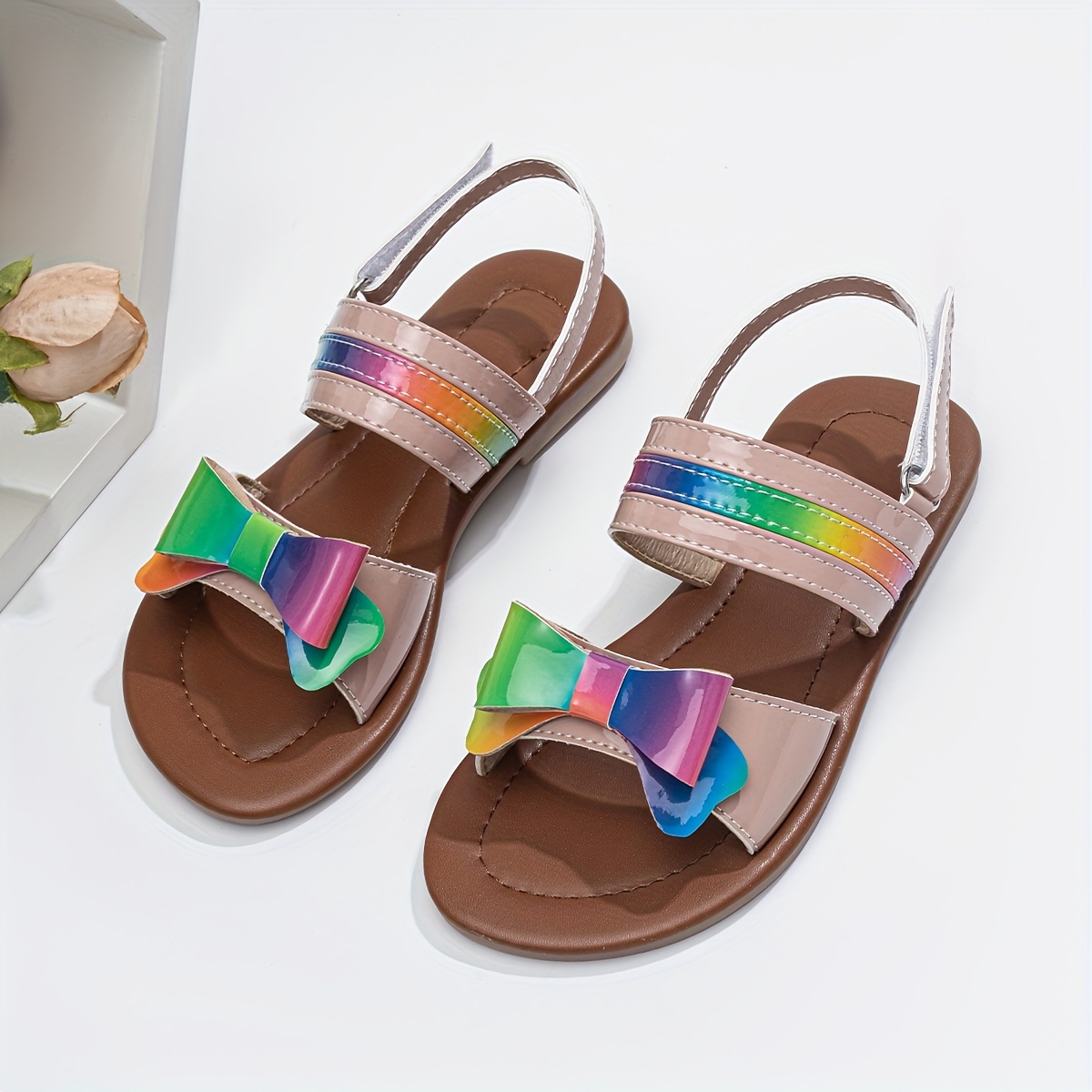 Trendy Cute Rainbow Color Bowknot Open Toe Sandals For Girls, Breathable Lightweight Sandals For Indoor Outdoor Holiday Beach
Trendy Cute Rainbow Color Bowknot Open Toe Sandals For Girls, Breathable Lightweight Sandals For Indoor Outdoor Holiday Beach