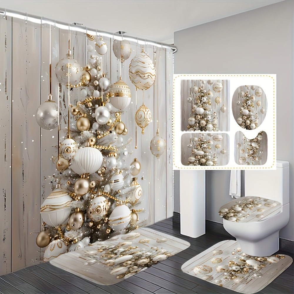 Golden Christmas Tree Shower Curtain Set With Non-slip Bath Mat & Toilet Lid Cover - Waterproof, Polyester Fabric With Hooks For Easy Hanging - Home Decor
Golden Christmas Tree Shower Curtain Set With Non-slip Bath Mat & Toilet Lid Cover - Waterproof, Polyester Fabric With Hooks For Easy Hanging - Home Decor
