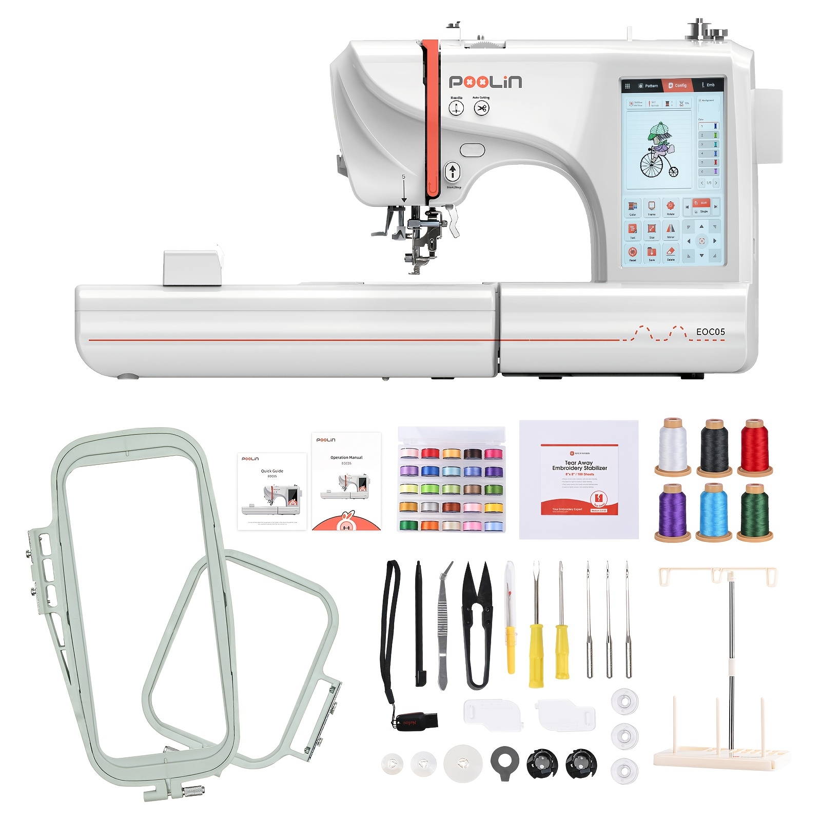 Poolin Eoc05 Embroidery Machine 4x9.25 Inches Clothing Large Embroidery Area, 7 Inches Large Lcd Touchscreen For Beginners 6 Tear Away Bobbins
Poolin Eoc05 Embroidery Machine 4x9.25 Inches Clothing Large Embroidery Area, 7 Inches Large Lcd Touchscreen For Beginners 6 Tear Away Bobbins