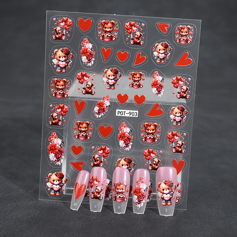 Valentine's Day Bear And Heart Nail Art Decals, Red Line Animal Print, Glittery Shimmery Irregular Shapes, Plastic Self-adhesive Embellishments, With Single Use For Diy Nail Decoration, Women's Gift
Valentine's Day Bear And Heart Nail Art Decals, Red Line Animal Print, Glittery Shimmery Irregular Shapes, Plastic Self-adhesive Embellishments, With Single Use For Diy Nail Decoration, Women's Gift