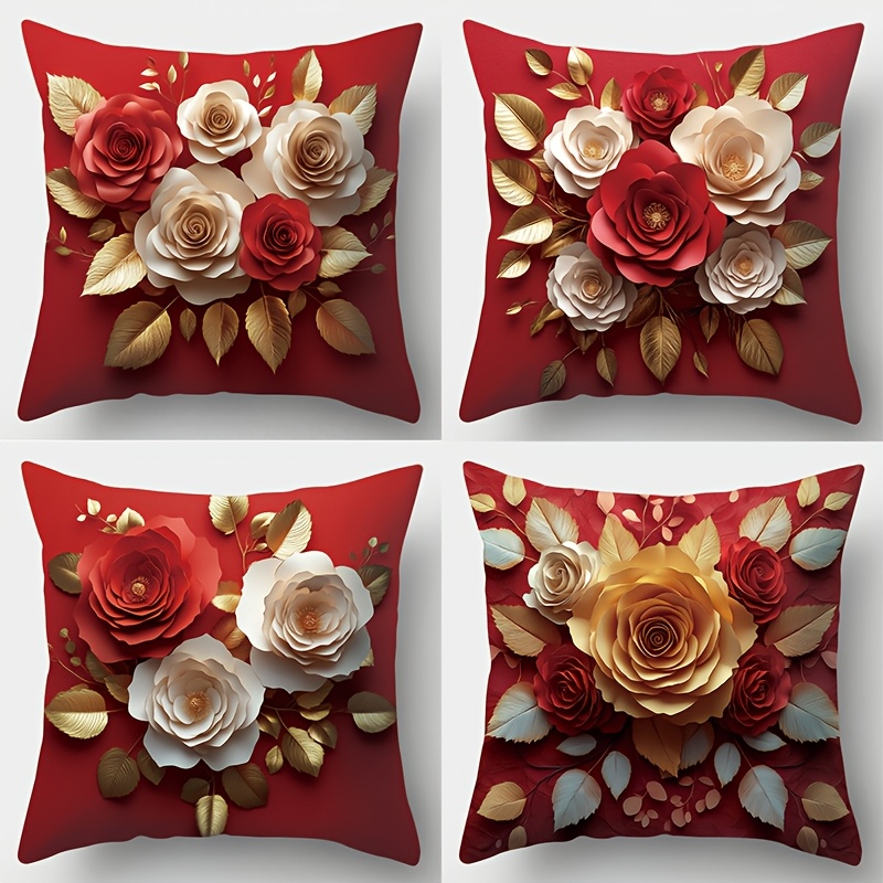 4pcs Contemporary Floral Print Cushion Covers, Soft Polyester Woven Fabric, Machine Washable, Zipper Closure, Decorative Throw Pillow Cases For Living Room - Red, White,
4pcs Contemporary Floral Print Cushion Covers, Soft Polyester Woven Fabric, Machine Washable, Zipper Closure, Decorative Throw Pillow Cases For Living Room - Red, White,