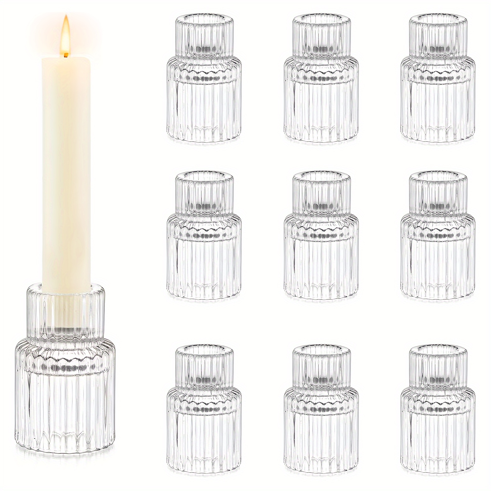 2/10pcs, Candle Holder Glass Candlestick Holders, Glass Candle Holders For Candlestick Candles, Clear Ribbed Candle Sticks Holder Modern Taper Candle Holder For Home Decor Table Centrepiece
2/10pcs, Candle Holder Glass Candlestick Holders, Glass Candle Holders For Candlestick Candles, Clear Ribbed Candle Sticks Holder Modern Taper Candle Holder For Home Decor Table Centrepiece
