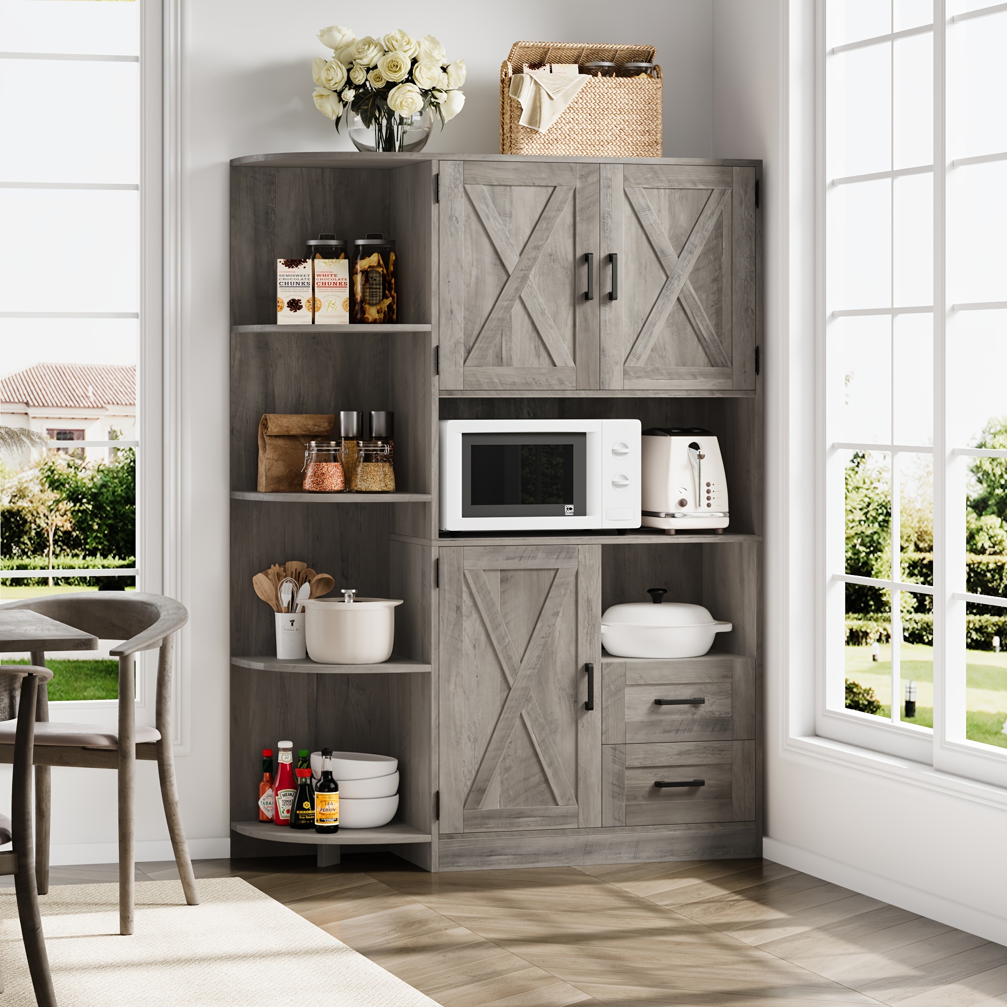 Fultru 60.4" Farmhouse Kitchen Pantry Storage Cabinet, Freestanding Hutch With Doors & Shelves, Buffet Sideboard With Microwave Stand, Coffee Bar With Drawers, Cupboard For Dining Room, Rustic Brown
Fultru 60.4" Farmhouse Kitchen Pantry Storage Cabinet, Freestanding Hutch With Doors & Shelves, Buffet Sideboard With Microwave Stand, Coffee Bar With Drawers, Cupboard For Dining Room, Rustic Brown