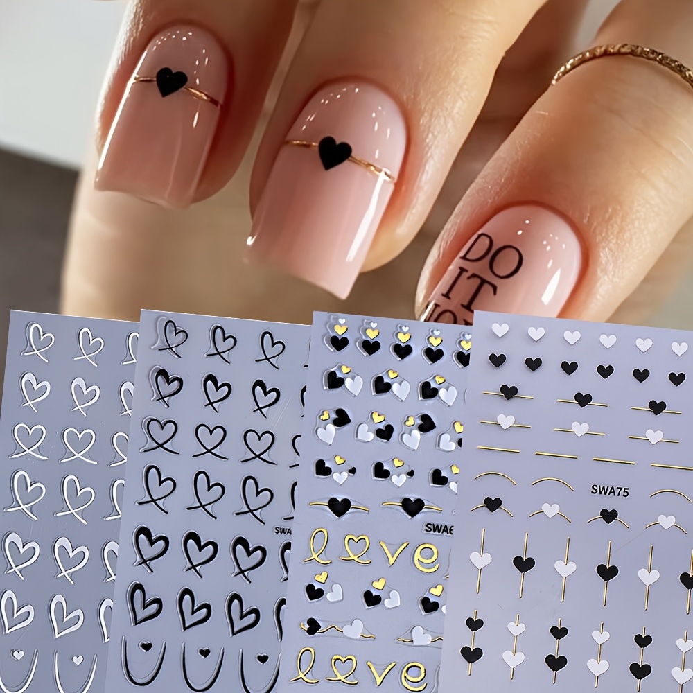4pcs Nail Stickers Set, Black White Patterns, Self-adhesive Plastic Nail Art Decals With Glitter, , Single Use Embellishments For Valentine's Day - Swa75+65
4pcs Nail Stickers Set, Black White Patterns, Self-adhesive Plastic Nail Art Decals With Glitter, , Single Use Embellishments For Valentine's Day - Swa75+65