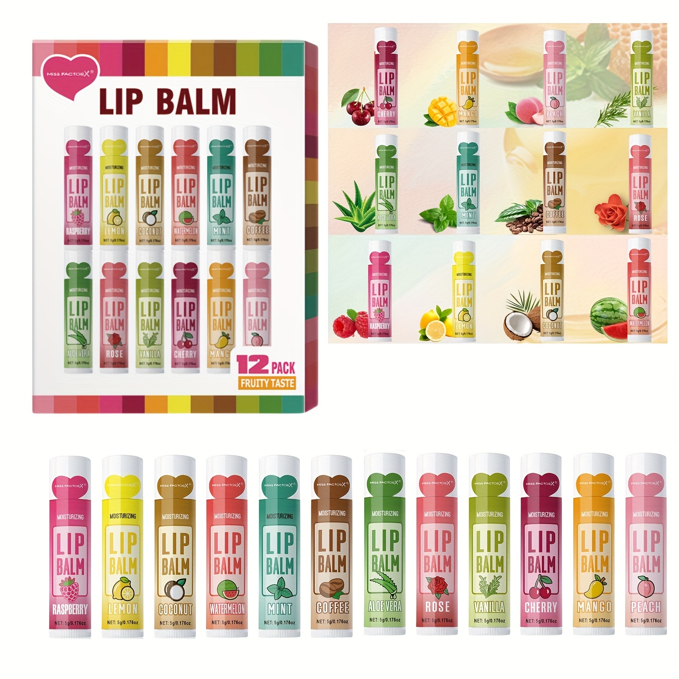 12pcs/set, Lip Balm Gift Set, 5g Each, Assorted Flavors, Moisturizing & Hydrating Formula, Enhances Natural Lip Color, Ideal Gift For Women, For Party Favors And Holiday Gifts
12pcs/set, Lip Balm Gift Set, 5g Each, Assorted Flavors, Moisturizing & Hydrating Formula, Enhances Natural Lip Color, Ideal Gift For Women, For Party Favors And Holiday Gifts