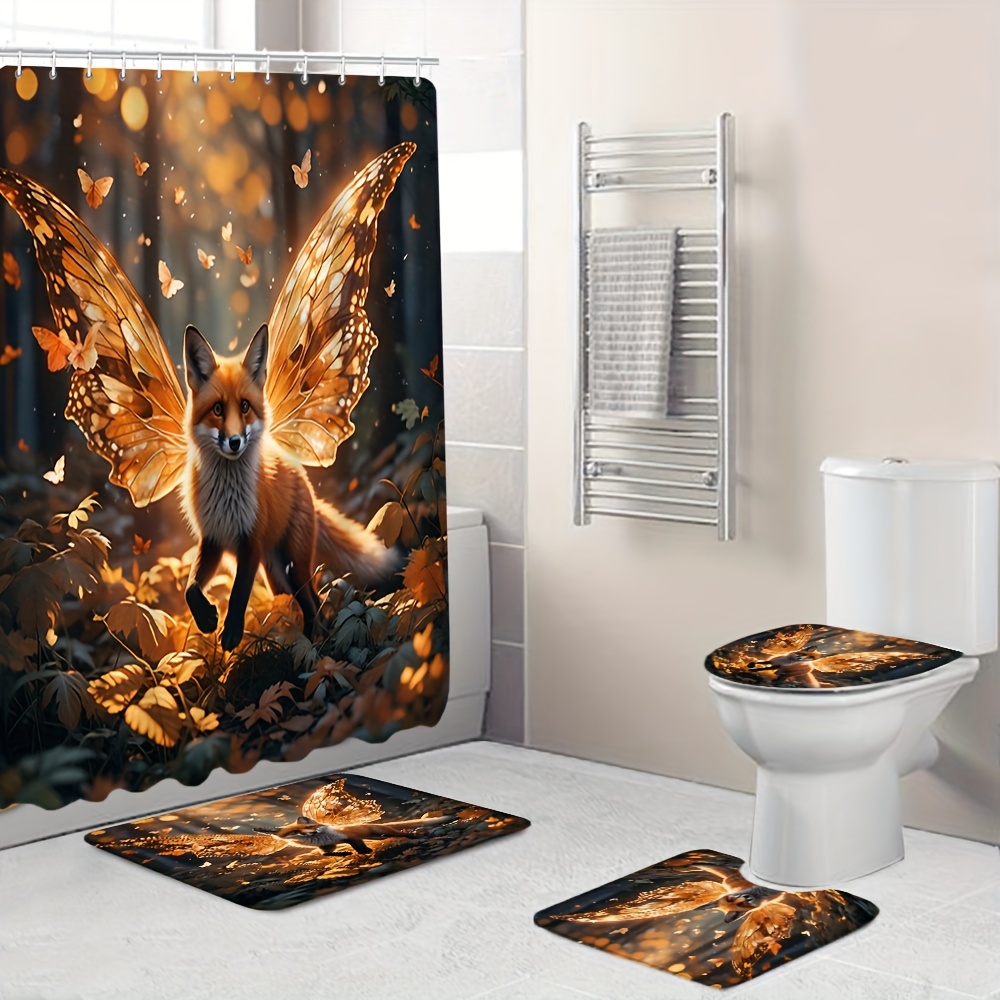 1/4pcs Winged Fox Printed Shower Curtain Set With 12 Hooks, Decorative Partition Curtain, Toilet Cover Mat, Bathroom Non-slip Mat, U-shape Carpet, Bathroom Accessories
1/4pcs Winged Fox Printed Shower Curtain Set With 12 Hooks, Decorative Partition Curtain, Toilet Cover Mat, Bathroom Non-slip Mat, U-shape Carpet, Bathroom Accessories