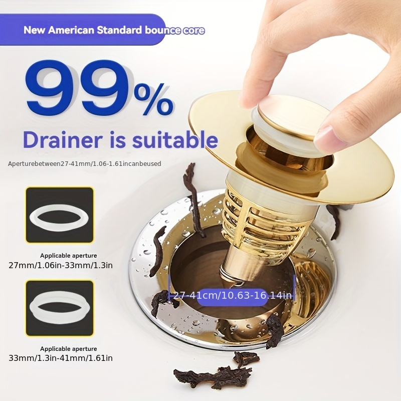 1pc, Gold Pop-up Drain Filter, Standard American Size, Stainless Steel Sink Bounce Core, Anti-blocking Sink Frain Plug, Bathroom Sink Accessory
1pc, Gold Pop-up Drain Filter, Standard American Size, Stainless Steel Sink Bounce Core, Anti-blocking Sink Frain Plug, Bathroom Sink Accessory