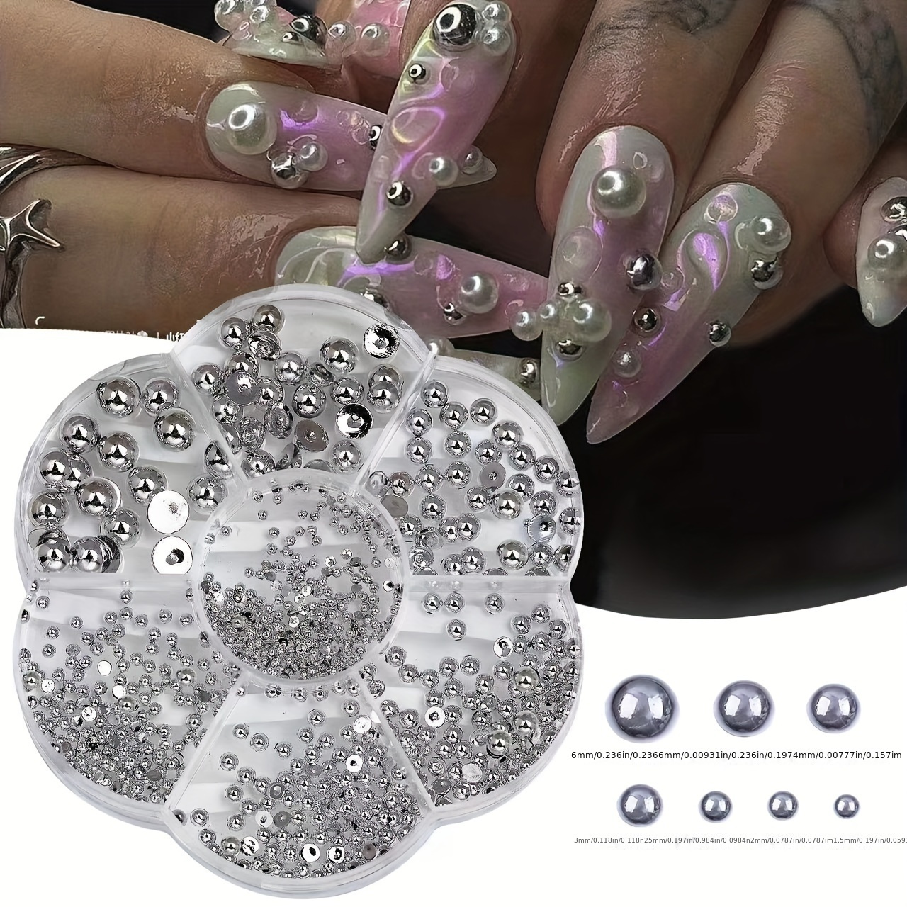 7 Grid Round Disc Nail Ornaments Silvery Half-round Pearl Nail Decoration Pearl Solid Color Half-round Pearl For Women And Girls Daily Nail Diy Use
7 Grid Round Disc Nail Ornaments Silvery Half-round Pearl Nail Decoration Pearl Solid Color Half-round Pearl For Women And Girls Daily Nail Diy Use