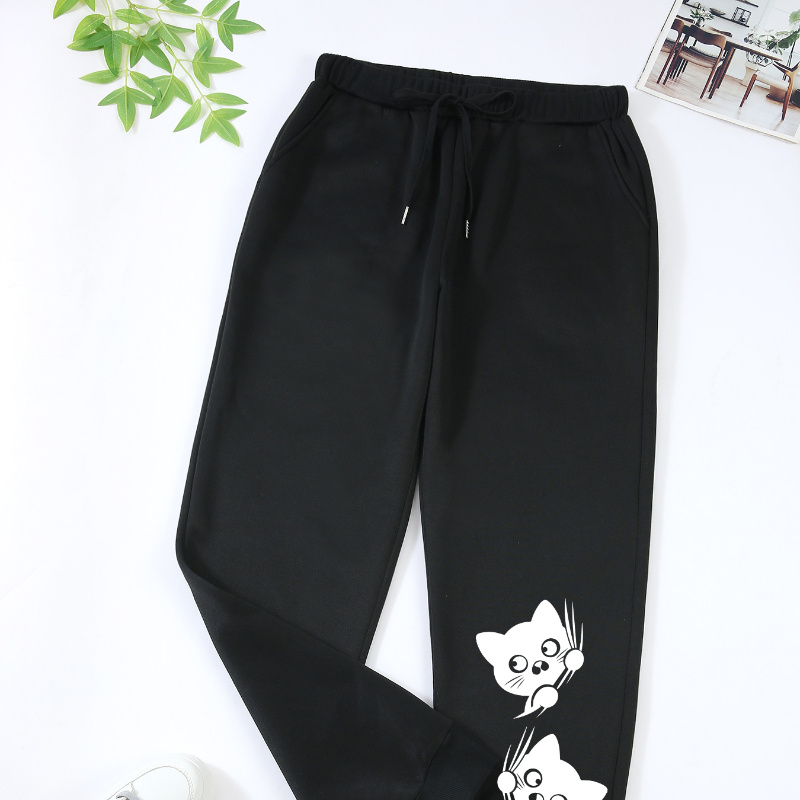 Plus Size Casual Cat Print Sweatpants, Polyester Knit Fabric, High Waist, Drawstring Waistband, Stretch, Fit, For All
Plus Size Casual Cat Print Sweatpants, Polyester Knit Fabric, High Waist, Drawstring Waistband, Stretch, Fit, For All