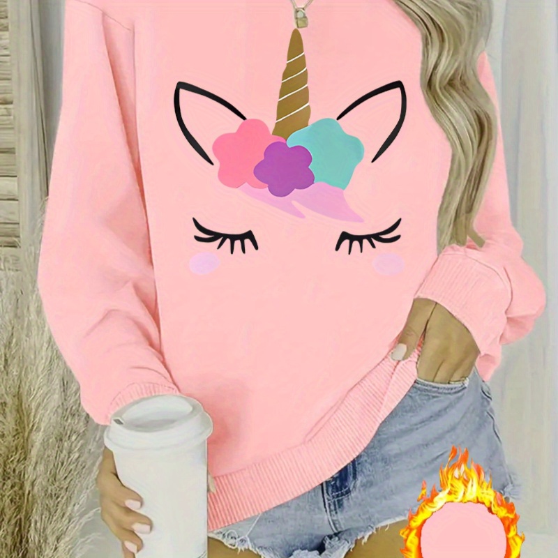 Cozy Fleece-lined Unicorn Print Sweatshirt For Women - Casual Crew Neck, Long Sleeve Pullover, Unicorn Pattern, Fashion
Cozy Fleece-lined Unicorn Print Sweatshirt For Women - Casual Crew Neck, Long Sleeve Pullover, Unicorn Pattern, Fashion