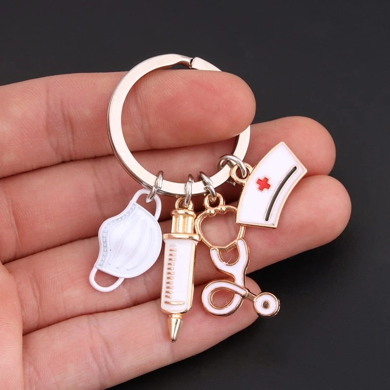 

1pc Doctor Keychain Medical Tool Key Ring Injection Syringe Stethoscope Nurse Cap Key Chain Medico Gift For Men