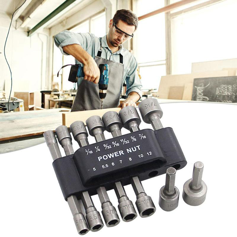 

9/14pcs Power Nuts Driver Drill Bit1/4 Hex Shank Crv Screwdrivers Nutdriver Socket Bit Power Tools 5-13 Mm