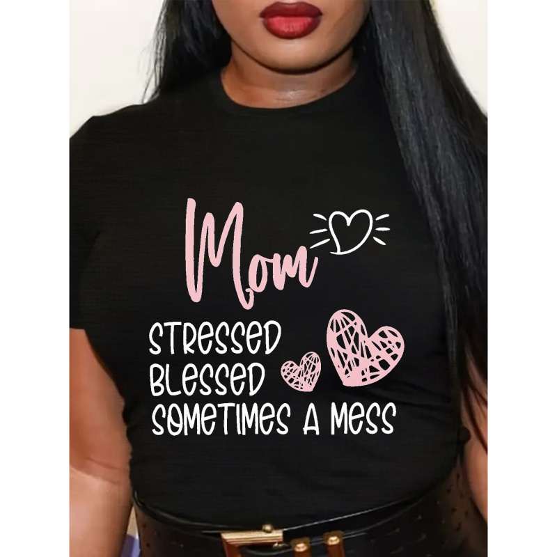 Plus Size Casual T-shirt, Women's Plus Heart & Letter Print Short Sleeve Round Neck Medium Stretch T-shirt
Plus Size Casual T-shirt, Women's Plus Heart & Letter Print Short Sleeve Round Neck Medium Stretch T-shirt