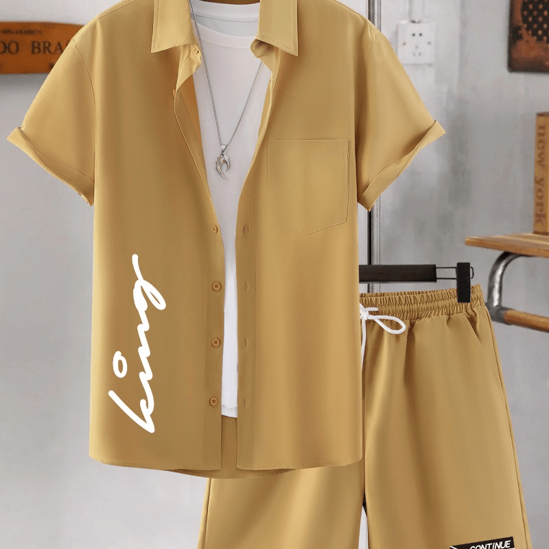 Letter Print, Men's 2 Piece Outfits, Button Up Short Sleeve Shirt & Drawstring Loose Shorts Sets, Mens Clothes
Letter Print, Men's 2 Piece Outfits, Button Up Short Sleeve Shirt & Drawstring Loose Shorts Sets, Mens Clothes